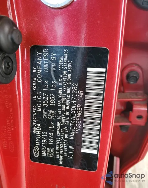 2013 Hyundai Accent Gls from USA, damaged, VIN KMHCT4AEXDU471282